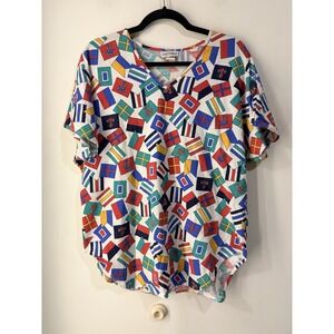 Vintage Laura Mae Nautical Signal Flag Print Blouse Top USA Women's Large